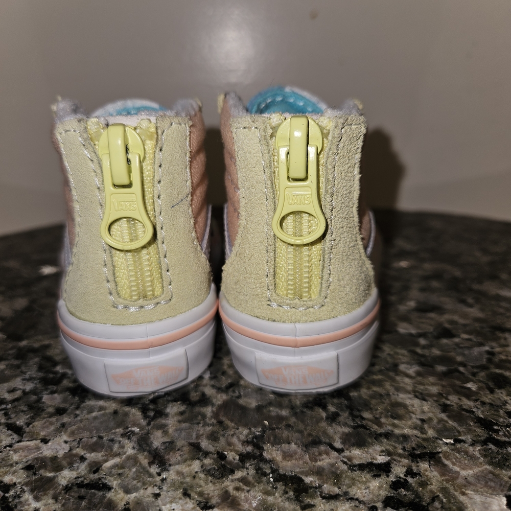 Vans Kids High-Top Sneakers - Blue, Tan, Yellow, Pink- Zip Up- Infant Sz 2 - Picture 5 of 8